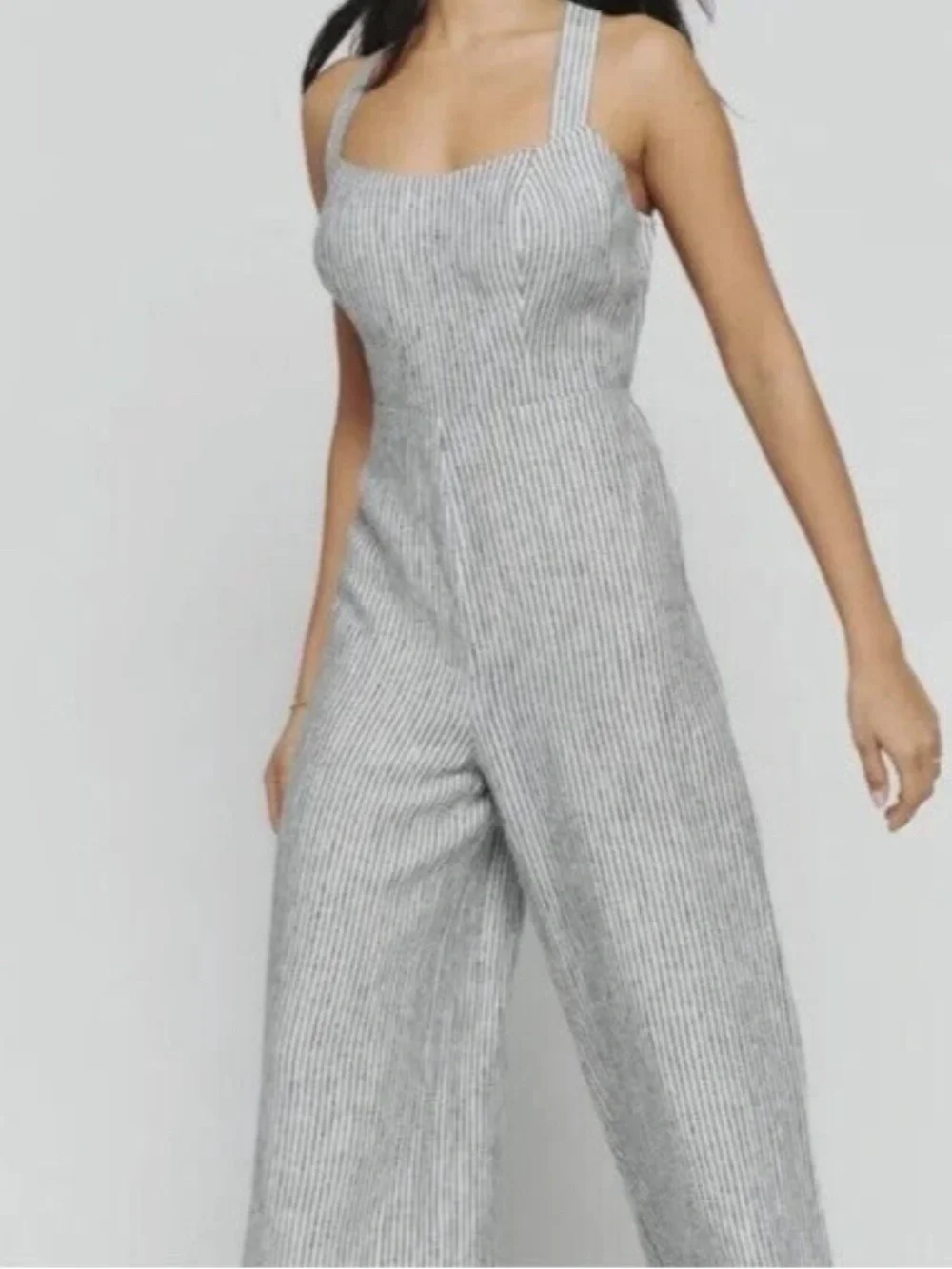 REFORMATION Autumn Linen Jumpsuit Vineyard Stripes Women's